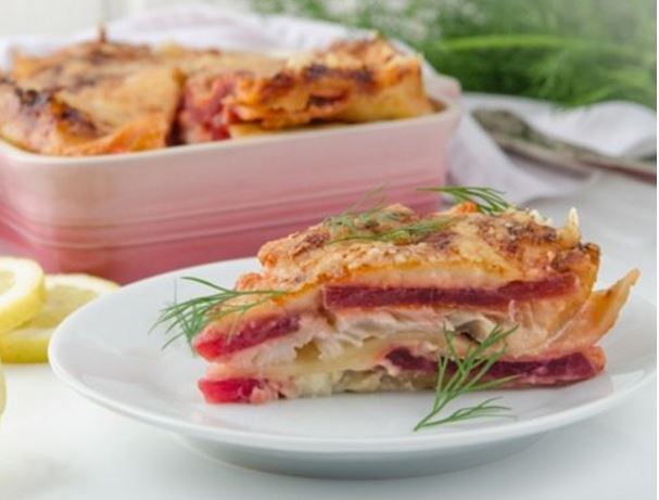 Fish Lasagne With Beetroot From The Air Fryer