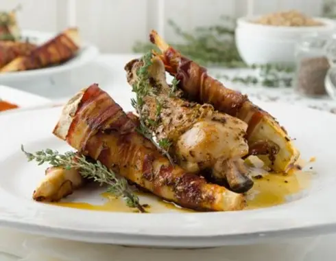 Spicy Goose Legs With Parsnips Wrapped In Bacon From The Air Fryer 1